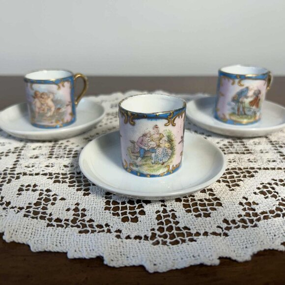 Antique Austrian demitasse cup Courting Couple on Bench - Picture 1 of 10